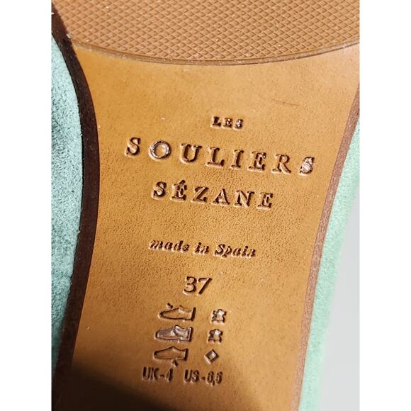 NIB Sezane Alice High Heels Suede Block Heel Pump Green EU 37 /US 6 - Picture 8 of 11